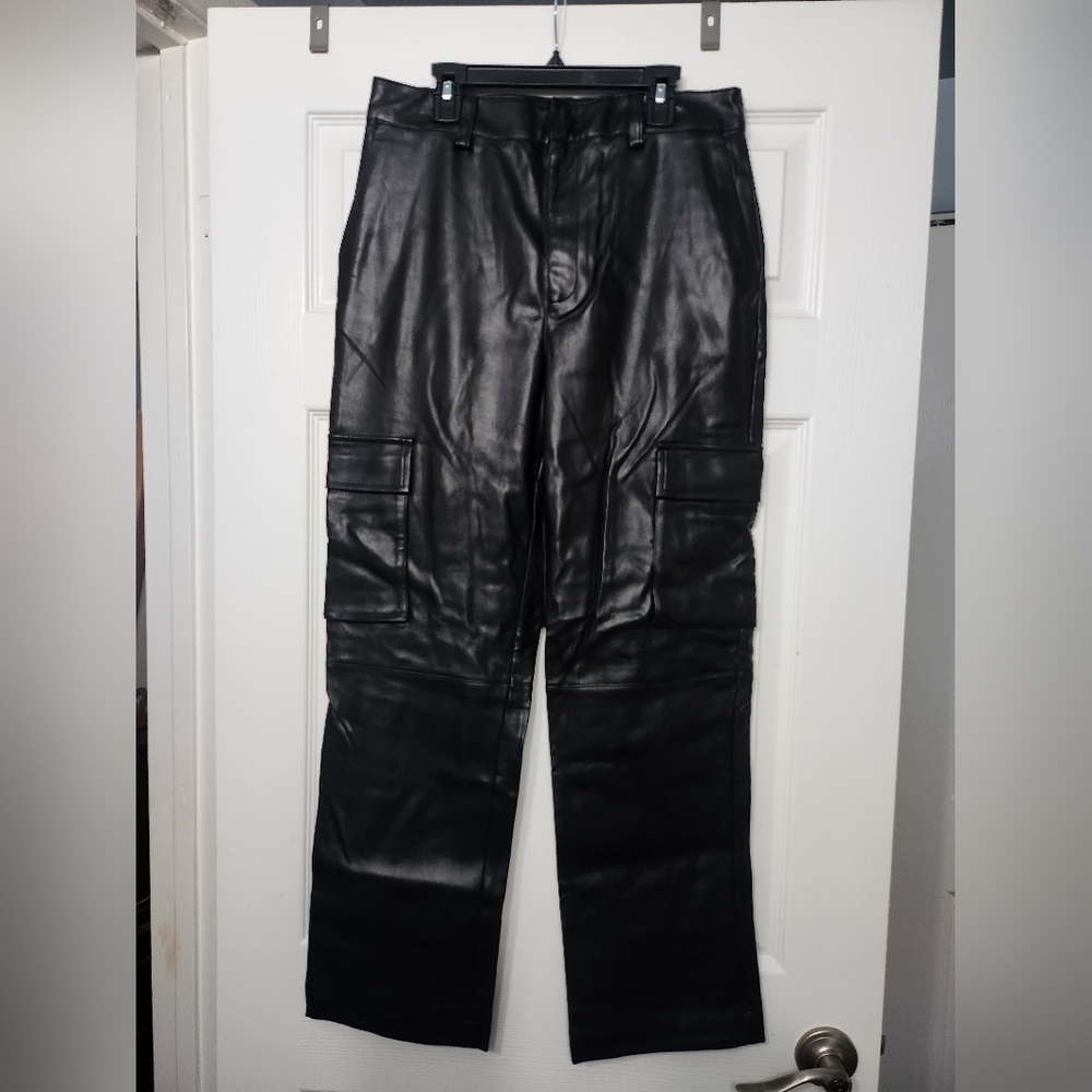 Size 8 Black new  Faux Leather Cargo Pants